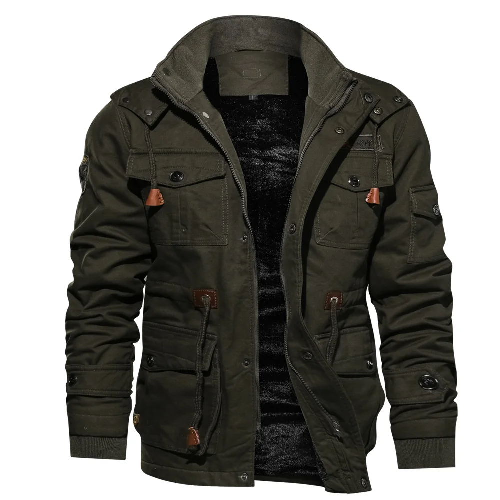 Mens Parka Jacket Winter Fleece Multi pocket Casual Quilted Jacket ...