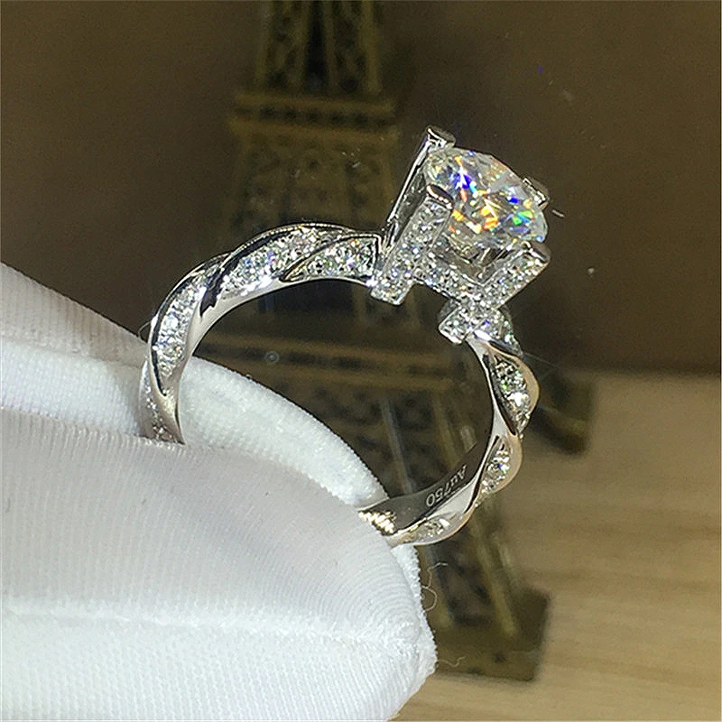 Лабораторное бриллиантовое 1ct 6,5 мм 18 к белое золото круглая огранка Муассанит кольцо твист обручальное кольцо ювелирные изделия для женщин