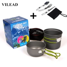 VILEAD Portable Outdoor Tableware Camping Hiking Travel Utensils Picnic Cookware Bowl Pot Pan Set for 1-2 People Free Tableware vilead outdoor tableware pot camping 2 3 people picnic pan tourism tableware outdoor camping hiking cooking set cookware pan