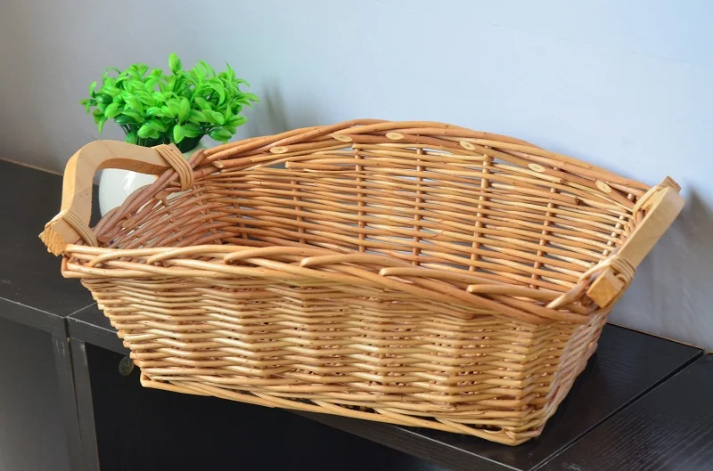 Kingart mimbre neatening frutas cesta hecha a mano de almacenamiento de