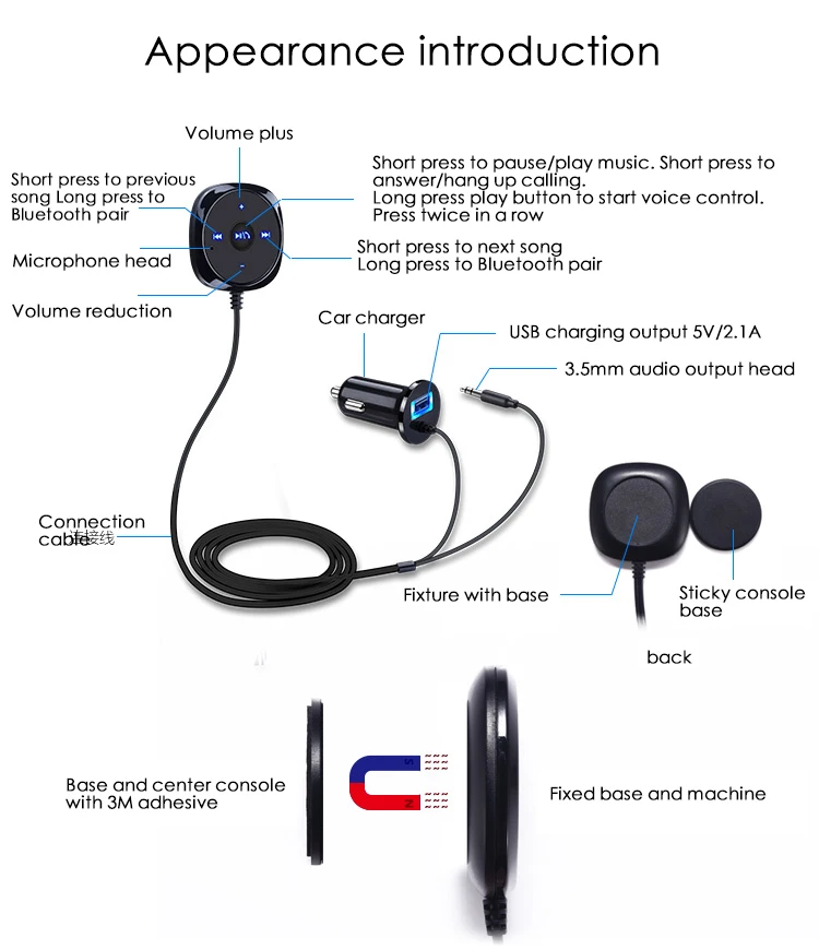 Nulaxy Magnetic Base Hands Free Wireless Bluetooth FM Transmitter Modulator Car MP3 Player USB Charger With LCD Display Nulaxy Magnetic Base Hands Free Wireless Bluetooth FM Transmitter Modulator Car MP3 Player USB Charger With LCD Display