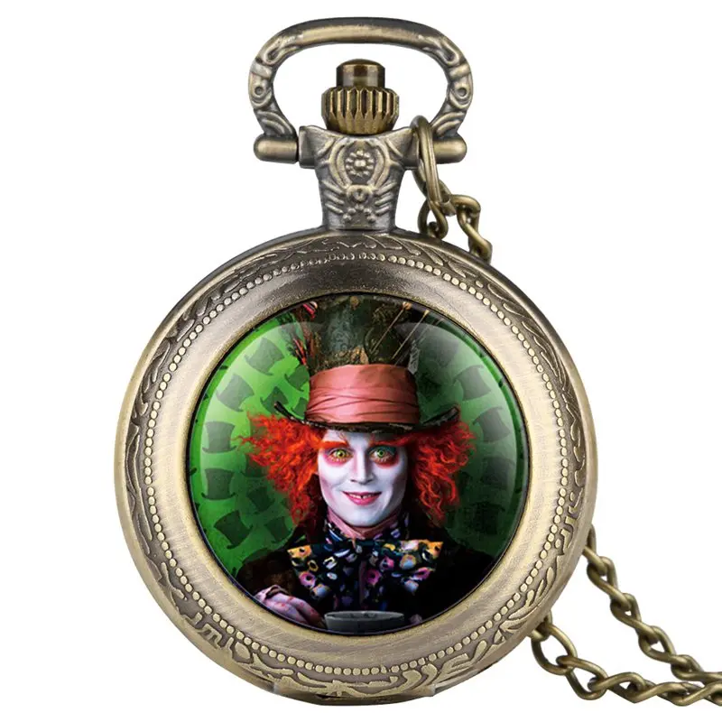 Алиса в стране чудес Mad Hatter Rabbit Drink Me Tag кварцевые карманные часы темно-коричневый стеклянный кулон Подарки для женщин и девочек