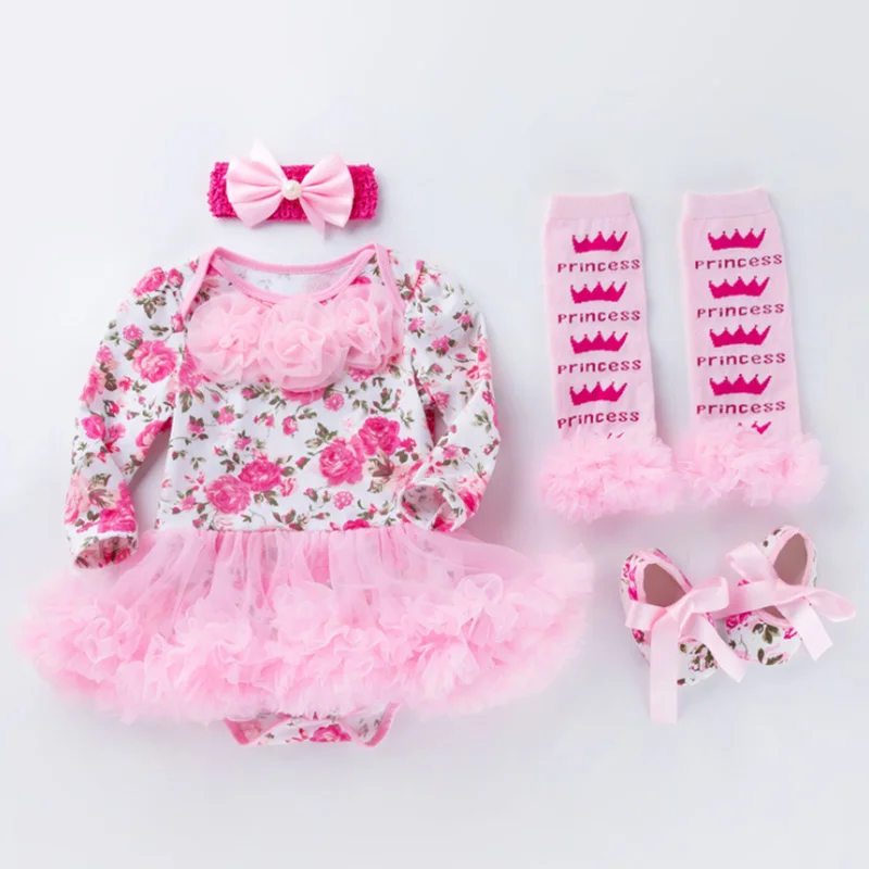 4pcs G Праздничное платье для маленьких девочек 1st платье для дня рождения Длинные рукава новорожденных платье-пачка кружевное платье с фатином для девочек для крещения платья лента для волос(4 шт./компл. подарок - Цвет: 4pcs G