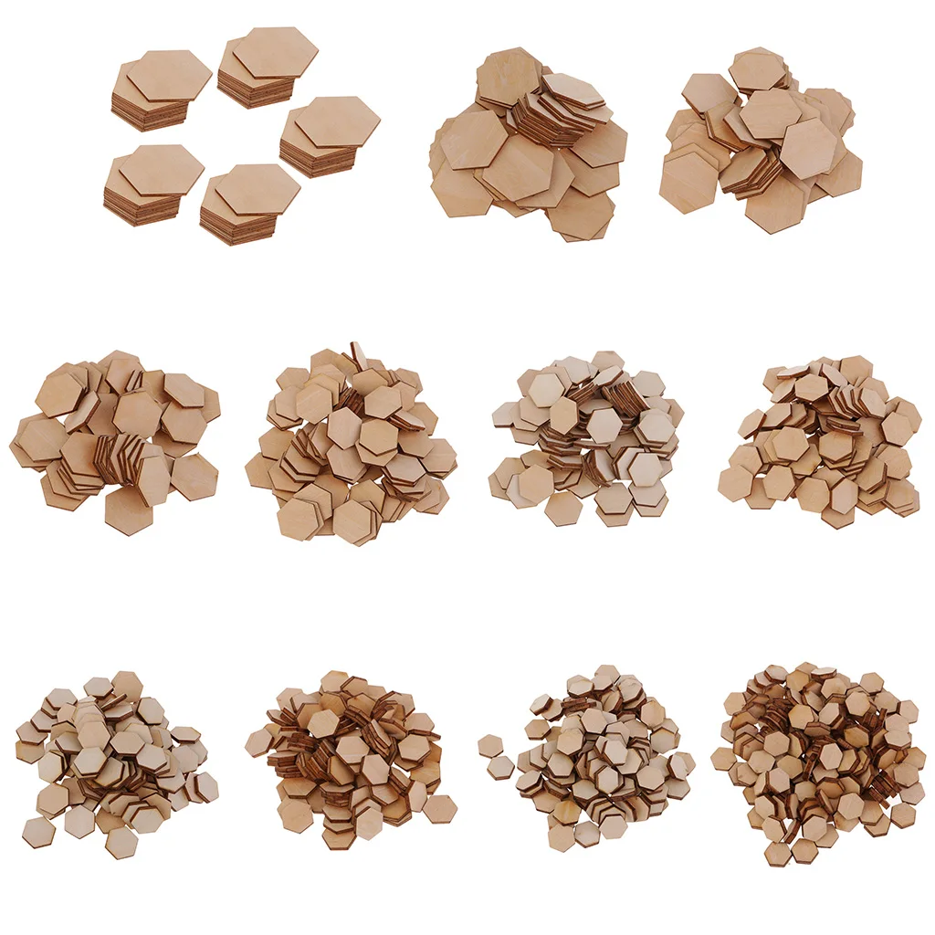 50/100/200pcs Wooden Hexagon Shapes MDF Cutouts Blank Embellishments Craft for DIY Scrapbooking Card Making Decoration Ornaments