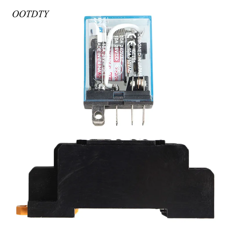 

OOTDTY 1Set With Socket Base AC 220V Coil Power Relay 10A DPDT LY2NJ HH62P HHC68A-2Z New