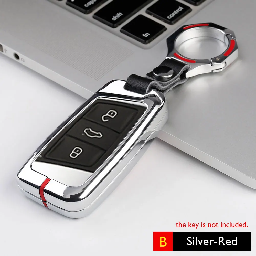 Чехол для ключей автомобиля из цинкового сплава для VW Passat B6 B7 B8 Volkswagen Magotan Tiguan L умный чехол дистанционного брелока брелок защитная сумка - Название цвета: Key B Silver-Red