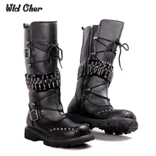 Сапоги выше колена в стиле панк; мужские армейские ботинки из натуральной коровьей кожи; мужские длинные Водонепроницаемые зимние сапоги; сапоги для верховой езды в байкерском стиле
