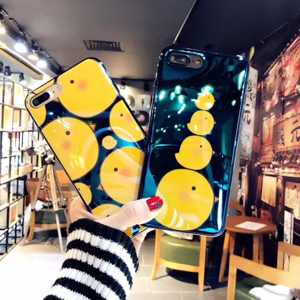 YUSEE Electroplate Blue Light Soft Phone Case Funny Cartoon Yellow Ducks for iPhone X 6 7 8 Silicone Plus |