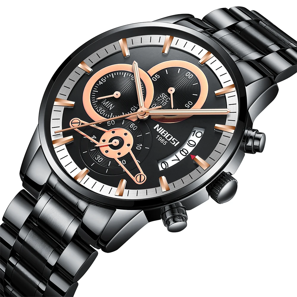 

NIBOSI Luxury Watch Men Waterproof Date Analogue BLACK Quartz Watches Unisex Clock Business Casual Wristwatch Relogio Masculino