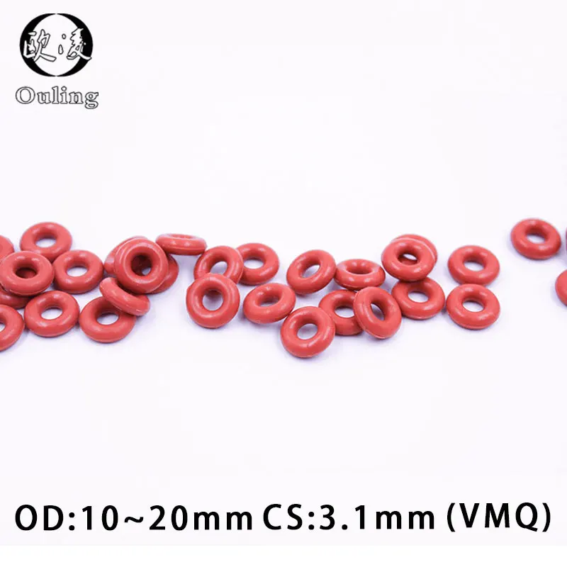 

10PCS/lot Red Silicon Ring Silicone/VMQ O ring 3.1mm Thickness OD10/11/12/13/14/15/16/17/18/19/20mm Rubber O-Ring Seal Gasket