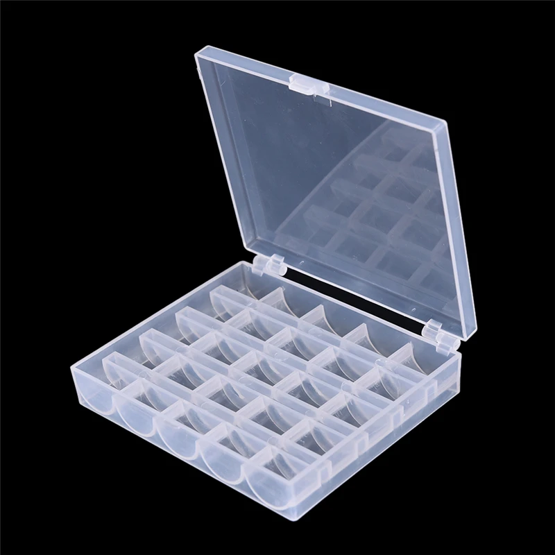 

New 25 Grids Empty Bobbins Sewing Machine Spools Clear Plastic Case Storage Box For Sewing Machine