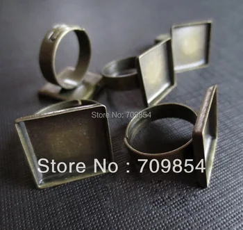 

100pcs/lot aged bronze solid brass adjustable ring setting for square cabochon