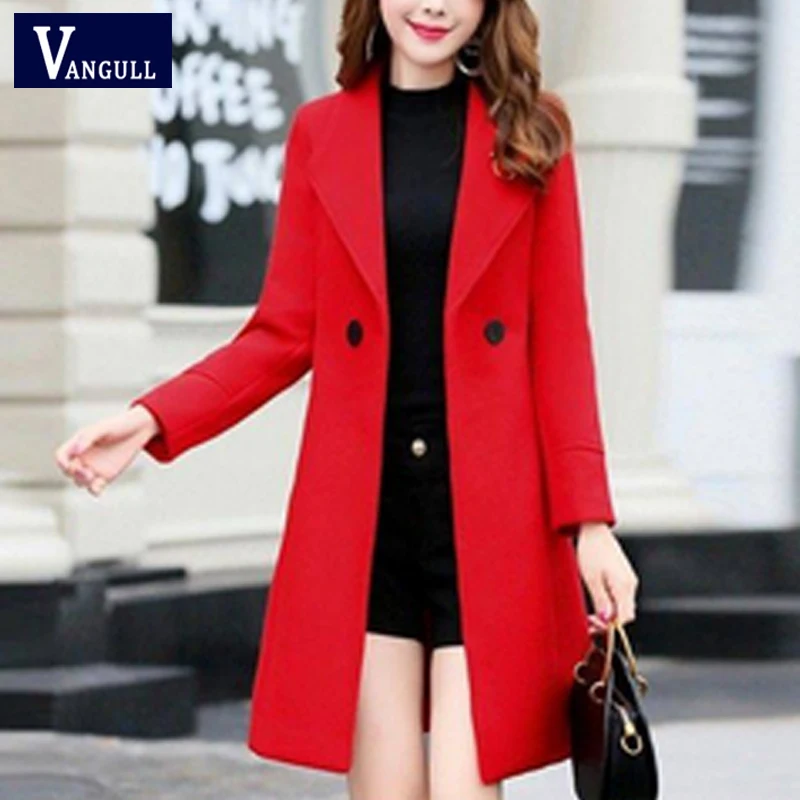 

Vangull Women Woolen Coats Fashion Slim Solid Long Wool Jackets 2019 Autumn Winter Casual Single Breasted Long Sleeve Outerwear
