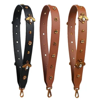 

New 2018 Soft Leather Bag Strap Color Rivet Handbags Belts Women Bags Strap Leather Handle Accessory Bag Parts Icon Bag Belts