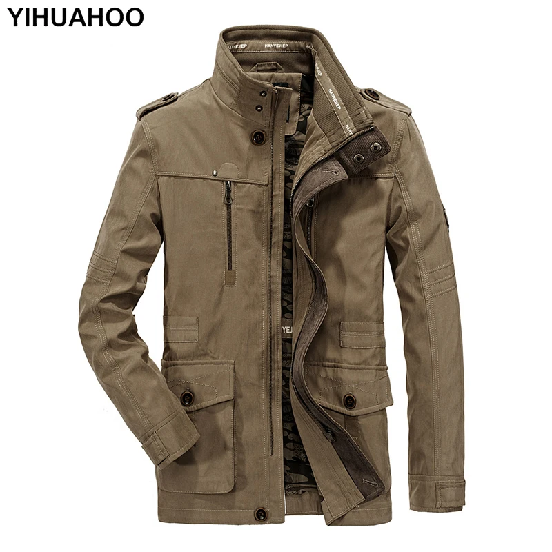 YIHUAHOO куртка Для мужчин с несколькими карманами плюс Размеры 5XL 6XL Хлопок Мужской брендовая одежда пальто на молнии Jaqueta Masculina DML-8789