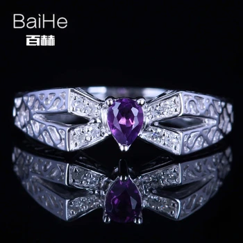 

BAIHE Solid 14K White Gold 0.046CT Purple/Flawless Genuine Amethyst Wedding Women Wedding Fine Jewelry Amethyst Ring