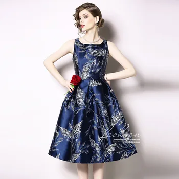 

New 2019 women High quality Vintage Print Tank dress fashion Sleeveless long a-line dress evening party dresses