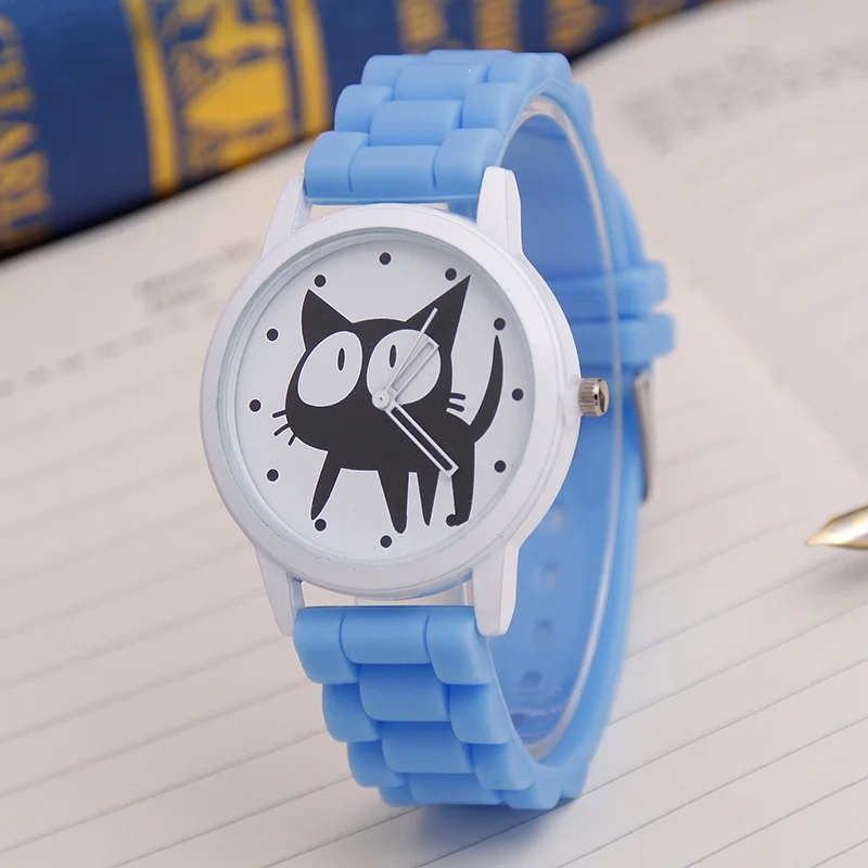 Милые Мультяшные кварцевые часы с кошкой женские силиконовые часы с рисунком кота женские наручные часы Часы Relogio Feminino женские часы - Цвет: 2