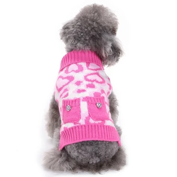 

Christmas Korean Pink Sweet Hearts Princess Pet Cat Winter Warm Girl Dog Clothes Cheap Sweaters Clothing Jumper for Dachshunds
