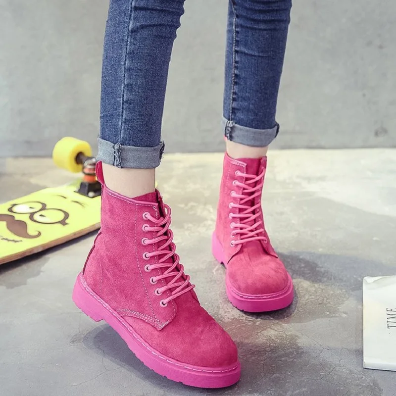 

LAKESHI Matte Leather Ankle Boots Woman 2018 Fashion Motorcycle Boots Women Winter Boots Female Pink Martin Boots Women Shoes