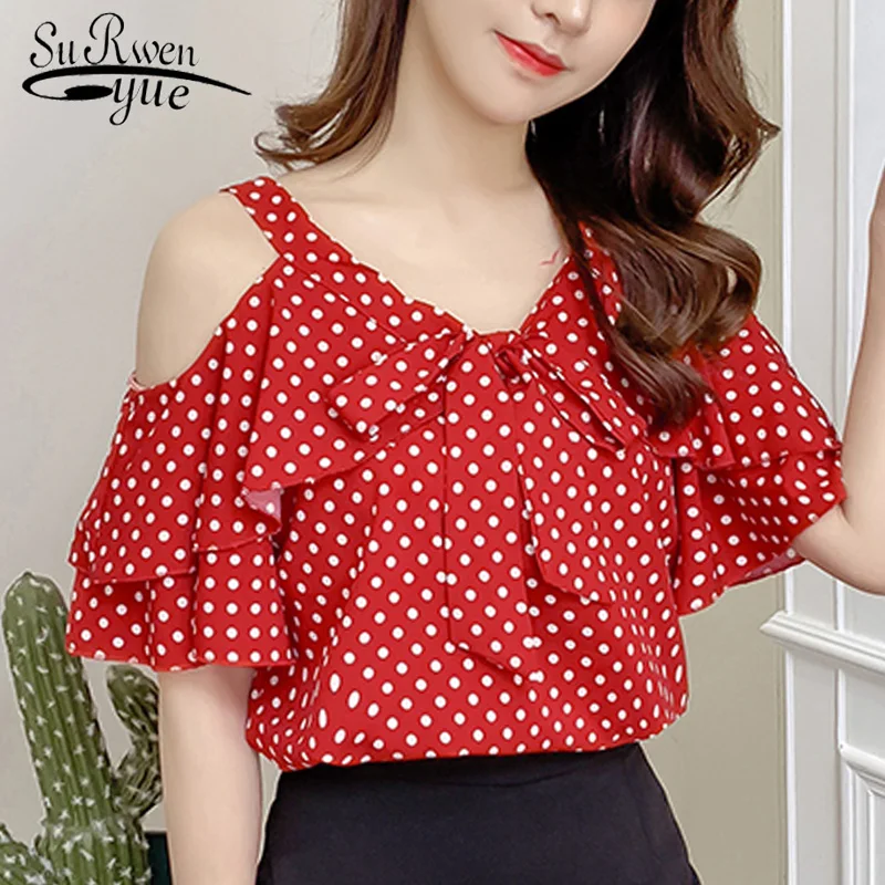 womens tops and blouses women's summer blouses 2019 short sleeve dot chiffon women blouse shirt sexy off sloulder top 3416 50