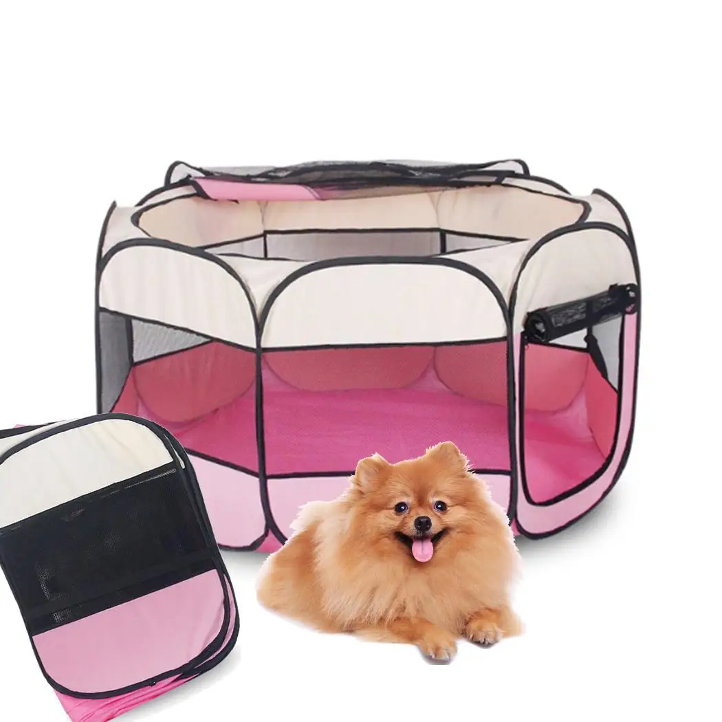 Pet Tent Portable Detachable House Puppy Dog 8 Angular Design Soft Kennel Cat Cage Home Blue, Pink, Red