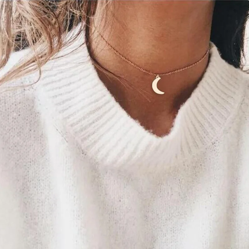 

IF ME New Crescent Moon Choker Necklace for Women BOHO Tiny Short Gold Silver Color Sailor Moon Pendant Chain Statement Necklace