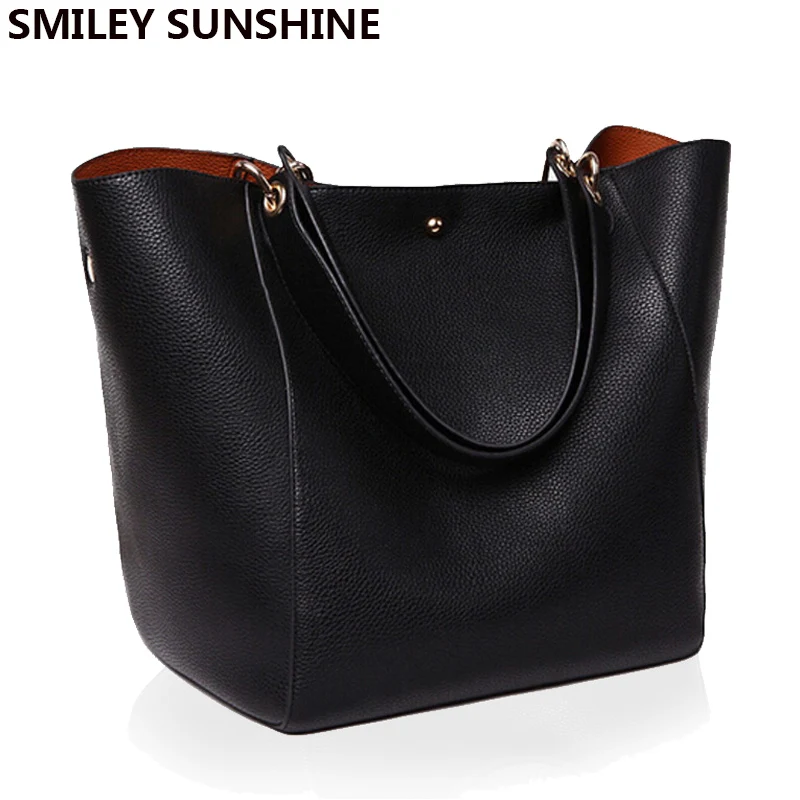 Women Messenger Shoulder Bag Big Pu Leather Bag Female Genuine Black