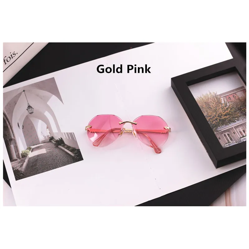 gold pink Занавес Дети солнцезащитные очки модный тренд детские солнцезащитные очки для мальчиков бескаркасные красочные милые девушки UV400 Oculos De Sol - Цвет линз: gold pink