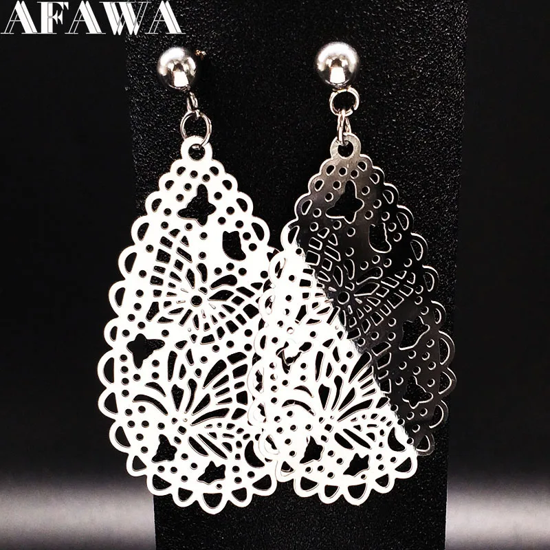 

2019 Stainless Steel Stud Earrings for Women Fashion Water Drop Silver Color Earrings Jewelry pendientes acero inoxidable mujer
