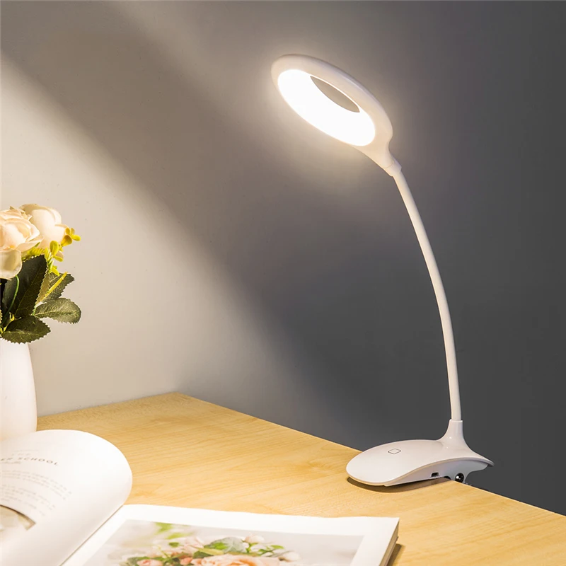 

LED Clip Reading Light USB Desk Lamp Three-Speed Touch Dimming Learning Charging Eye Protection Student Rechargeable Light