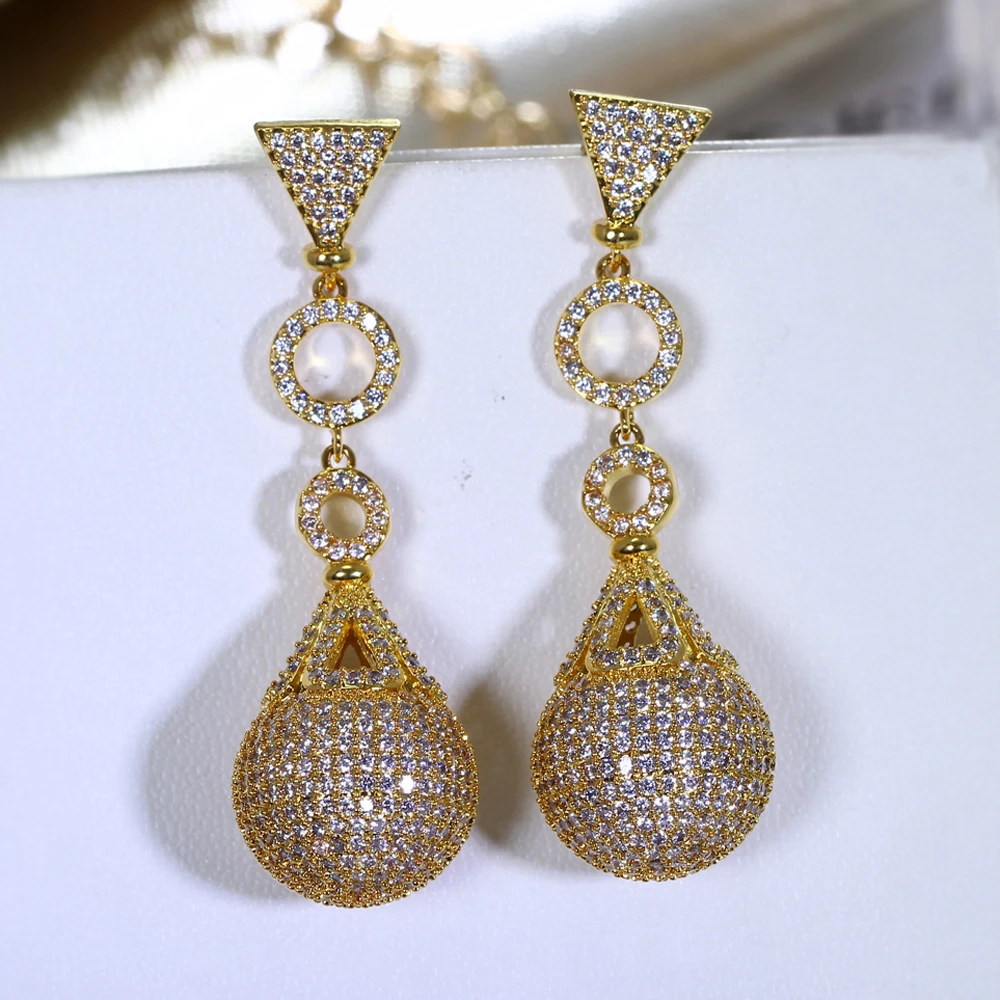 Luxury large dangling earrings big ball drop Great quality jewelries crystal zirconia brincos joyas Drop earring jewelry
