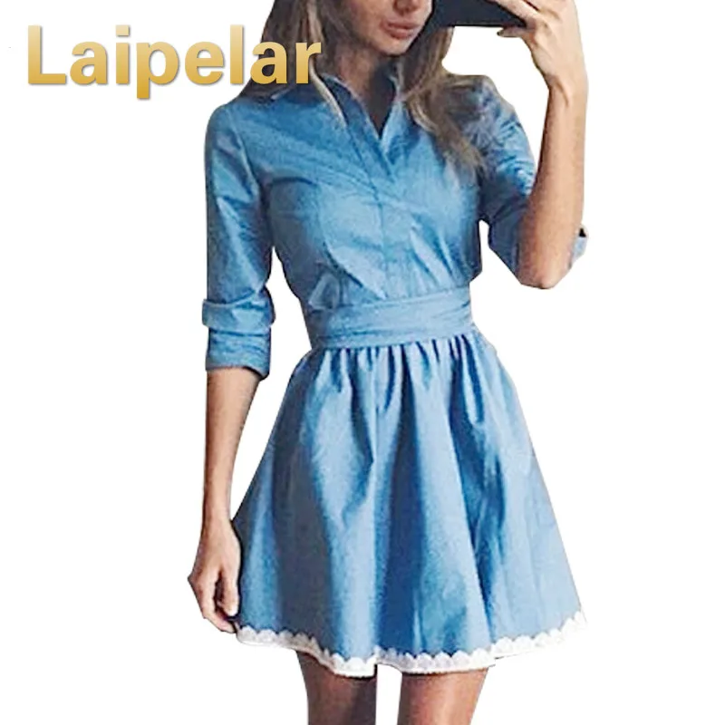 

Laipelar Fashion Women Denim Dress Long Sleeve Casual Slim Dresses Autumn Winter Vintage Work Clothes For Women Vestidos