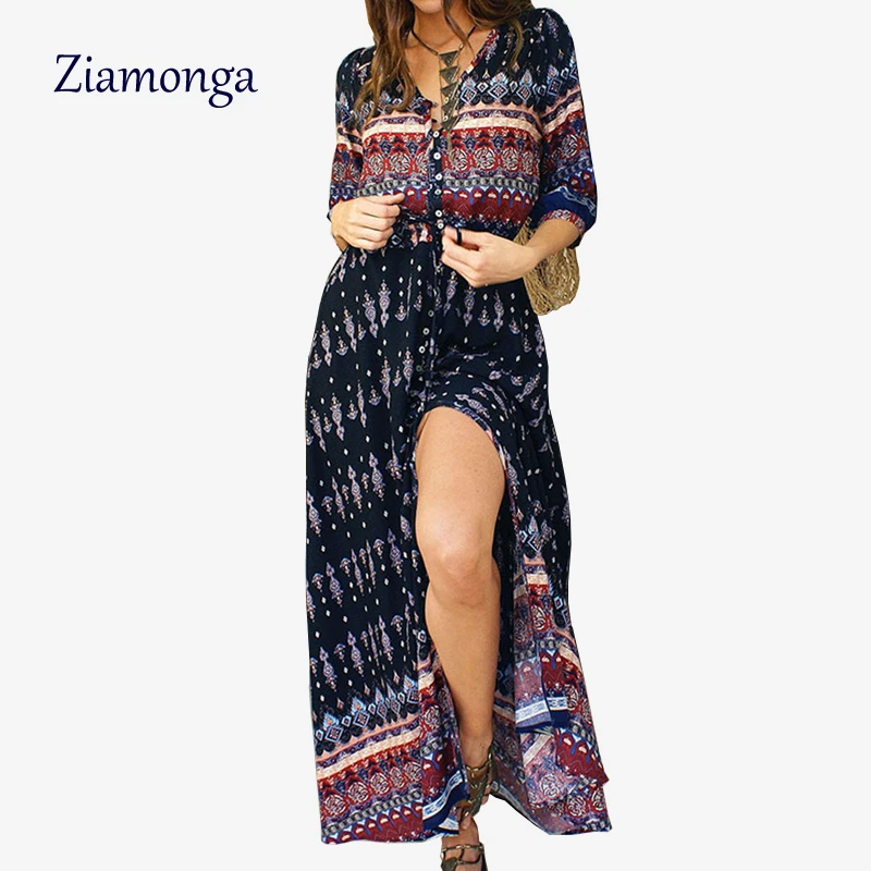 Ziamonga Vestido largo bohemio con estampado Floral para mujer, JIPI traje Retro, ropa de Marca Chic, para playa, 2017|boho beach dress|bohemian long dressbeach dress - AliExpress