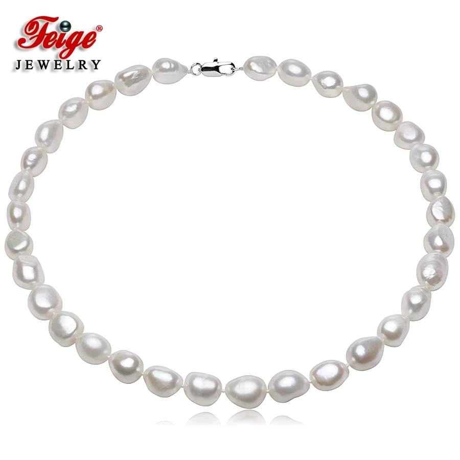 

Fine Jewelry Baroque Style Pearl Necklaces For Women's, 10-11mm White Natural Freshwater Pearls,Pearl Chokers Necklaces