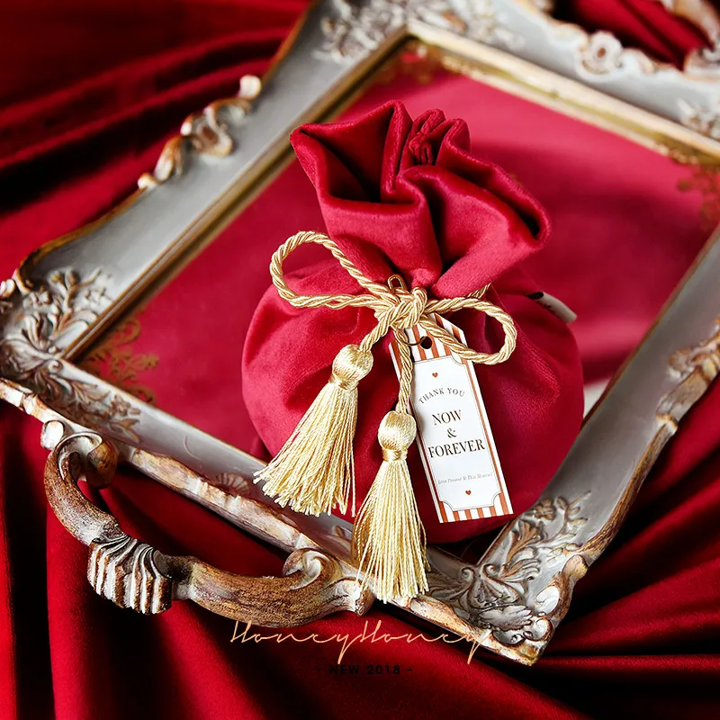 

luxury candy boxes gift pouches with string accessories wedding candy bags for chocolate sugar contain jewelry packaging red bag