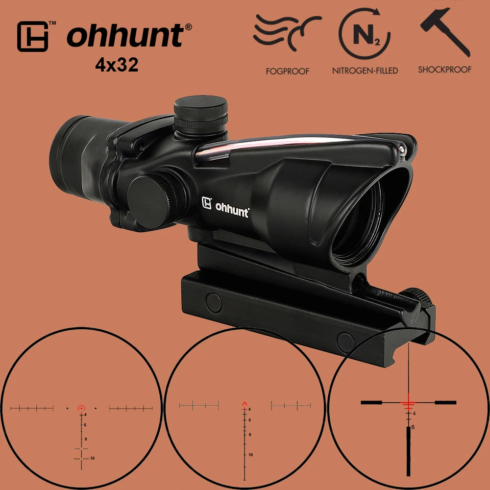 

ohhunt Hunting 4X32 Real Fiber Optics Scope BDC Chevron Horseshoe Reticle Tactical Optical Sights for cal .223 .308 Print LOGO