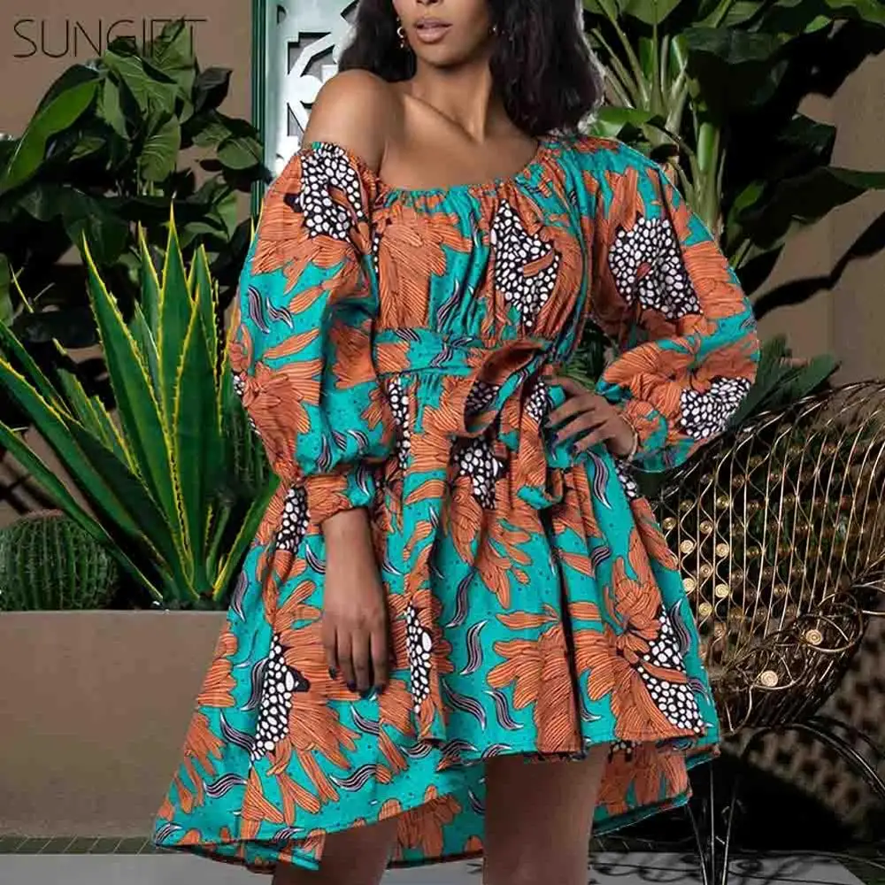 SUNGIFT Dashiki 2019 New Fashion African Dresses for Women Summer Tilting Shoulder Two Wear Africa Style Print Dashiki Top