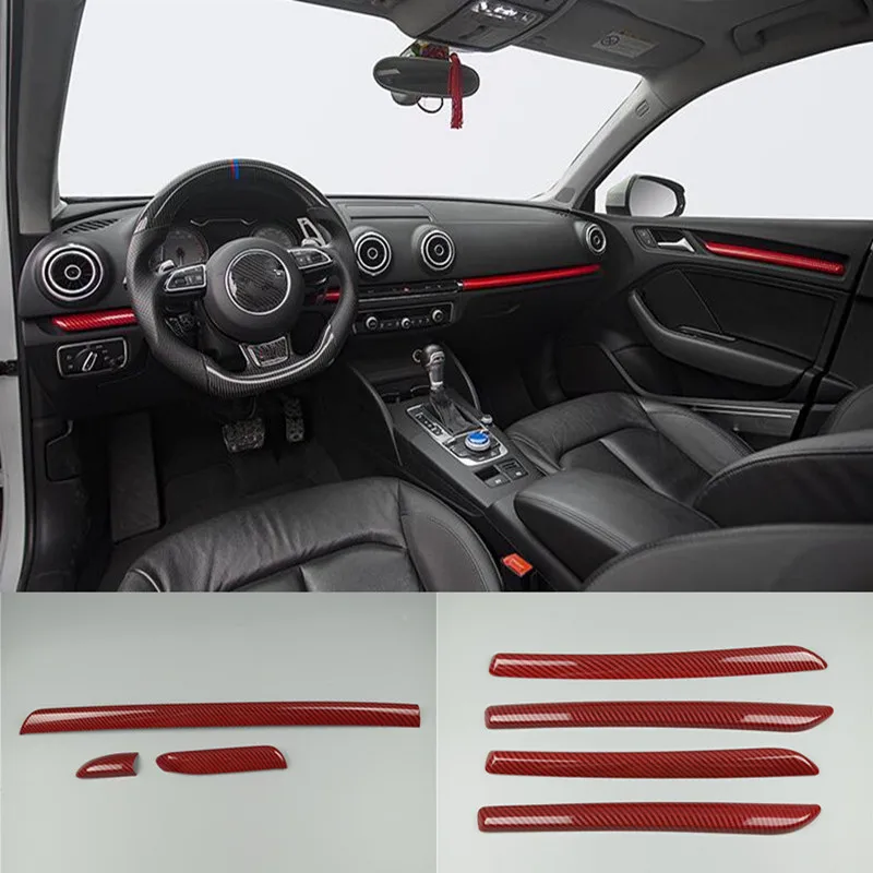 

Red Center Console Dashboard Trim Strips ABS Car Door Decoration Cover Trims Carbon Fiber Style For Audi A3 8V 2014-2018 S3