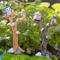 35 # творческий милый мини смолы дерево и сова дизайн Micro ландшафтный сад бонсай кукольный домик Декор тонкой работы