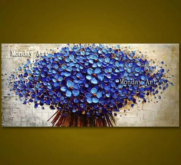 Large handmade Thick Textured picture HandPainted Palette Knife Flower Oil Painting Canvas Wall Art For Living Room Artwork - Цвет: Оранжевый