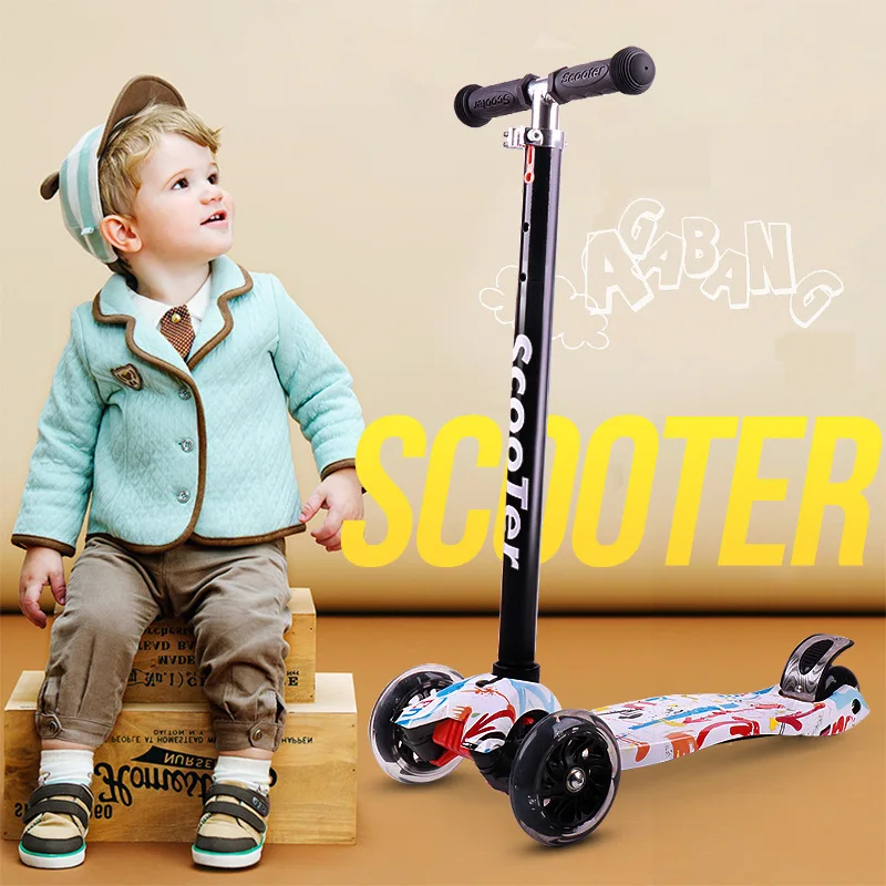 

Graffiti Children's Scooter 3-14 Years Old Flash Four-wheel Balance Bicycle Three-wheeled Stroller Detachable Adjustable Height