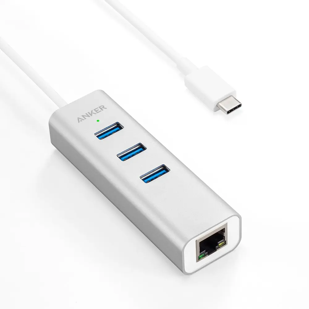 Anker USB C концентратор, 4-в-1 Алюминий USB C Ethernet адаптер с Порты и разъёмы, с 3 портами(стандарт 3,0 Порты, для MacBook Pro, Chromebook, XPS, samsung S9 и т. д