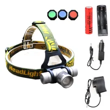 Zoomable Headlamp 1000 Lumens CREE Q5 LED Headlight Head lamp + Charger LED Head Light Lamp with Green / Red / Blue Diffuser