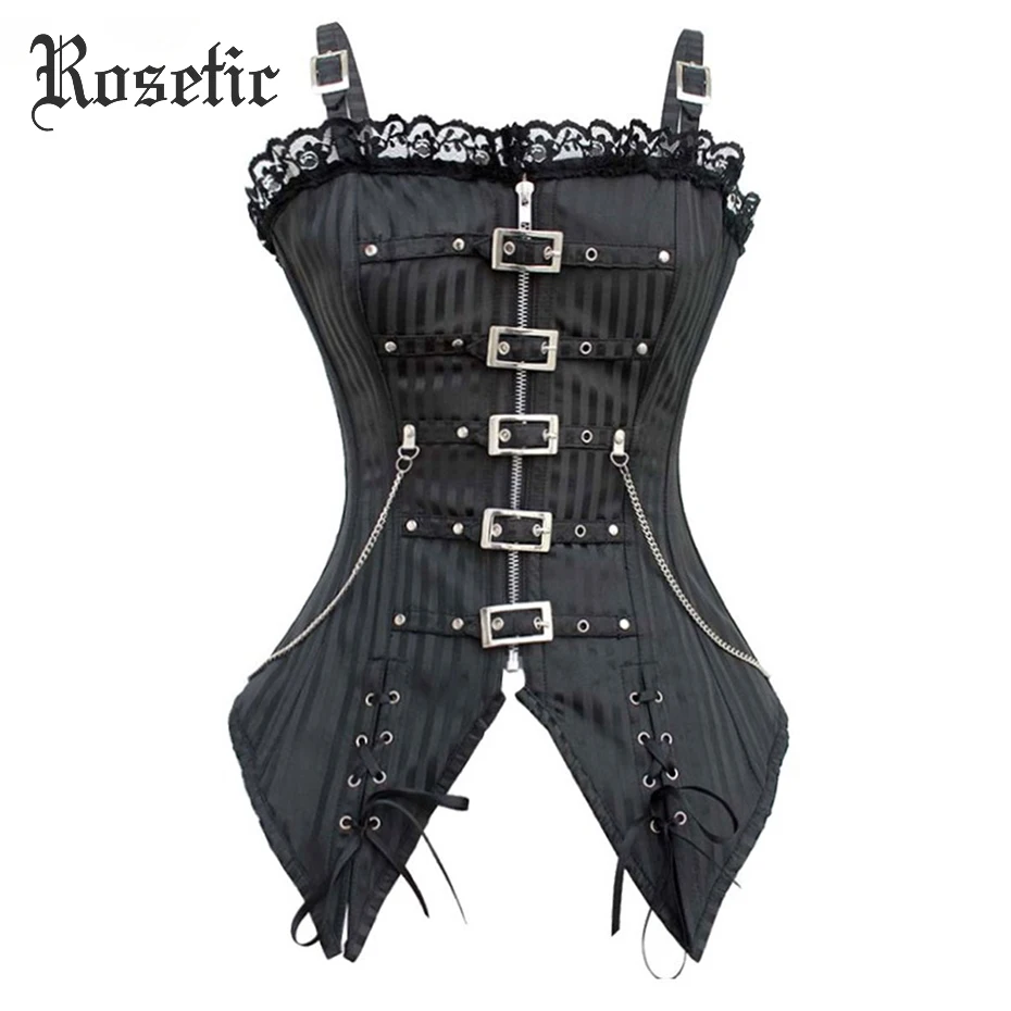 Rosetic Gothic Bustiers Corsets Women Bodysuit Fashion Rivet Sequined