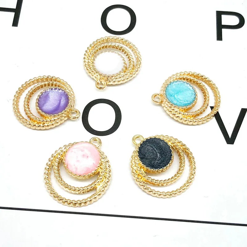 

10 pcs Simply Ripple Superimposed Enamel Charms Earring Making Gold Hollow Alloy Pendant DIY Hair Jewelry Accessories YZ177
