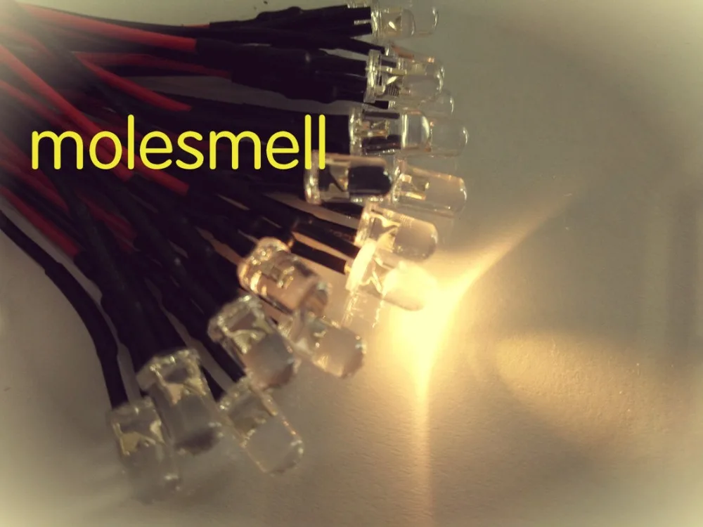 100pcs 5mm Warm White 12V DC LED Lamp Light 20cm Pre Wired WARM WHITE led Bulb