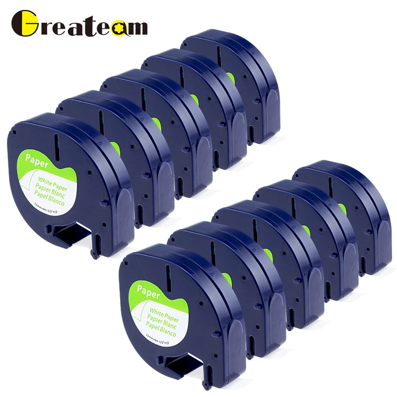 

Greateam 10pcs DYMO LetraTag Label Tape 91200 Black on White Paper 12mm LT 91200 91330 for DYMO Label printer LetraTag LT-100H