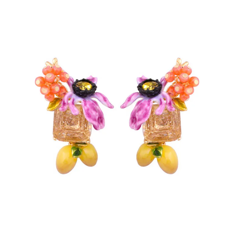 

Enamel Glaze Irregular Flower Fruits Gem Lovely Earrings For Women 925 Silver Needle Romantic Elegant Stud Earring New 2018