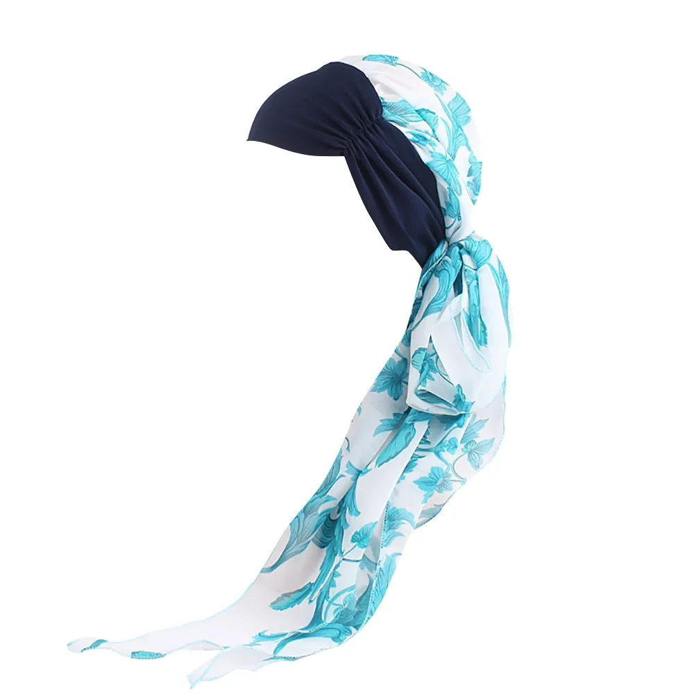 Модные женские весенние мусульманские тюрбан женские шифоновые шарфы шапки длинные волосы Головные уборы Шапки Хемо аксессуары для волос женские банданы - Цвет: E